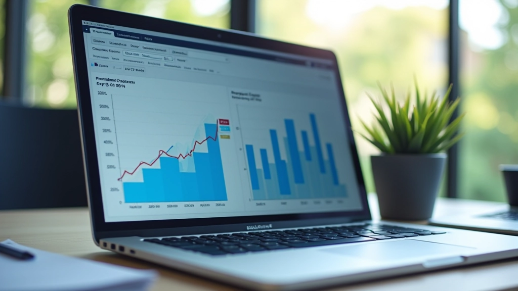 Ordinateur portable affichant un tableau de bord d'analyse des flux d'investissement avec graphiques colorés